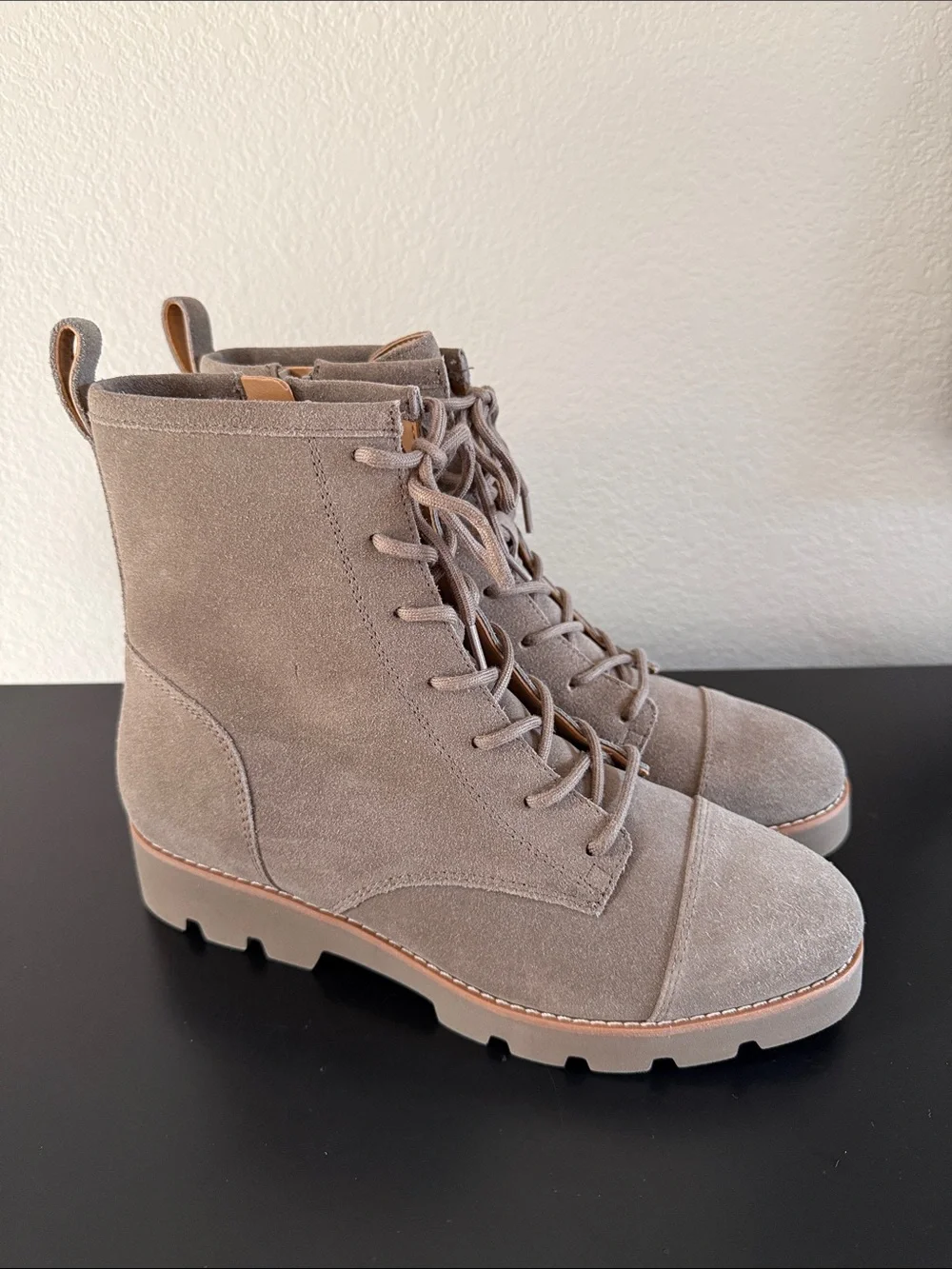 Vionic Lani II Taupe Suede Lace-Up Combat Booties